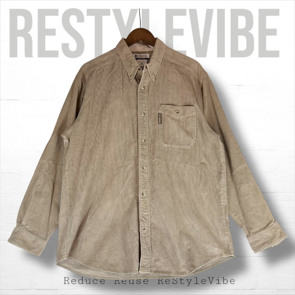 COLUMBIA Men’s Size L Shirt Button Down Long Sleeve Tan Corduroy Style